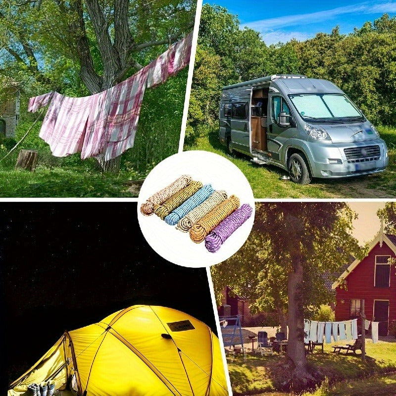 Paquete múltiple de cuerdas para ropa de nylon de 5 m y 10 m para uso en interiores y exteriores, línea de lavandería duradera