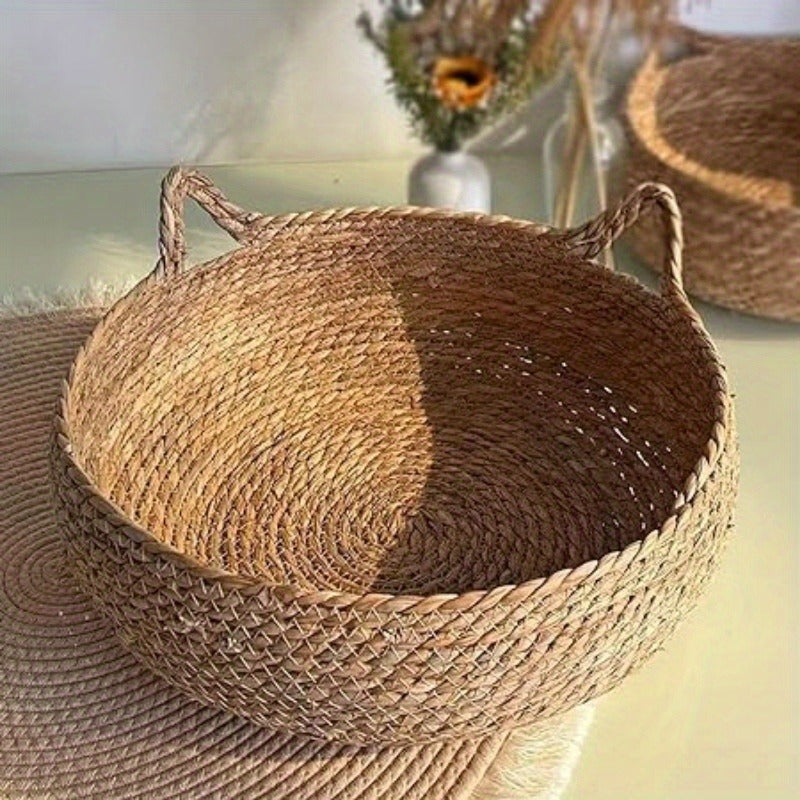 Woven Cat Basket with Bamboo Mat and Pillow 42.93cm Rattan Pet Bed