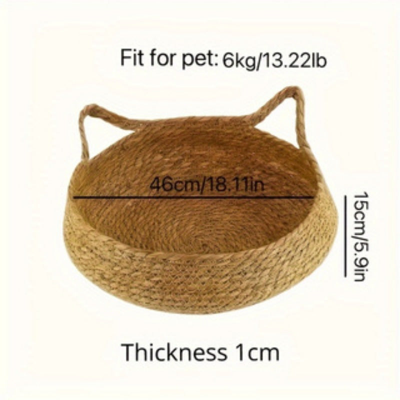 Woven Cat Basket with Bamboo Mat and Pillow 42.93cm Rattan Pet Bed