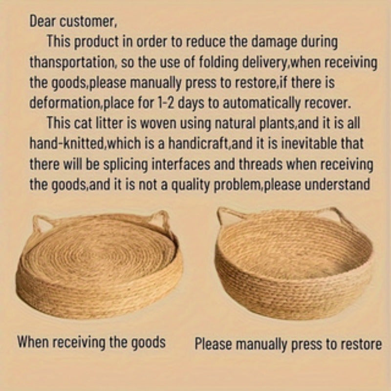 Woven Cat Basket with Bamboo Mat and Pillow 42.93cm Rattan Pet Bed