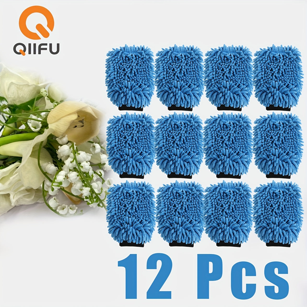 2-Pack Microfiber Car Wash Gloves Gray Blue Green Regular Size