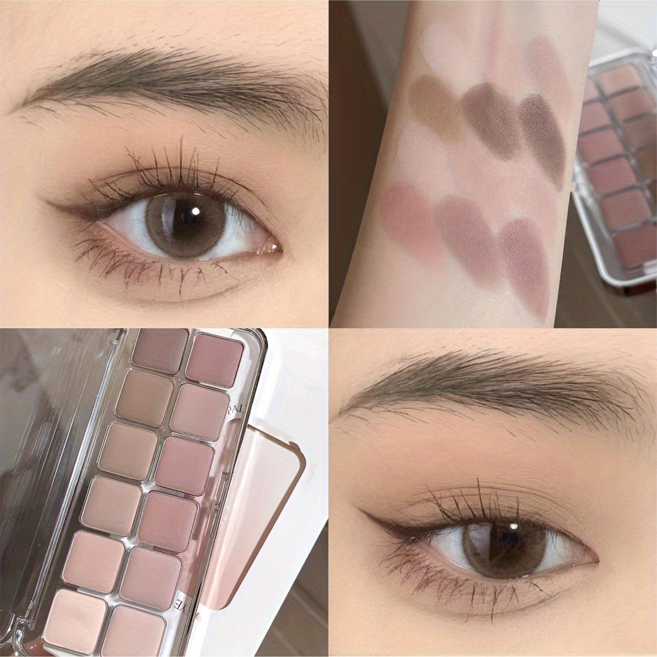 Paleta de sombras de ojos para mujer, 12 colores, tonos tierra mate, nude, versátil