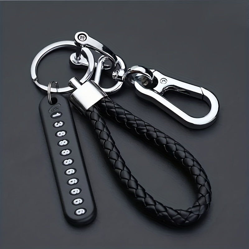 Car Keychain Aluminum Alloy Anti-Lost Phone Number Tag Braided Rope Detachable Clip