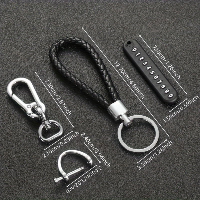 Car Keychain Aluminum Alloy Anti-Lost Phone Number Tag Braided Rope Detachable Clip