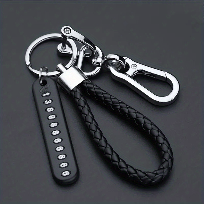 Car Keychain Aluminum Alloy Anti-Lost Phone Number Tag Braided Rope Detachable Clip