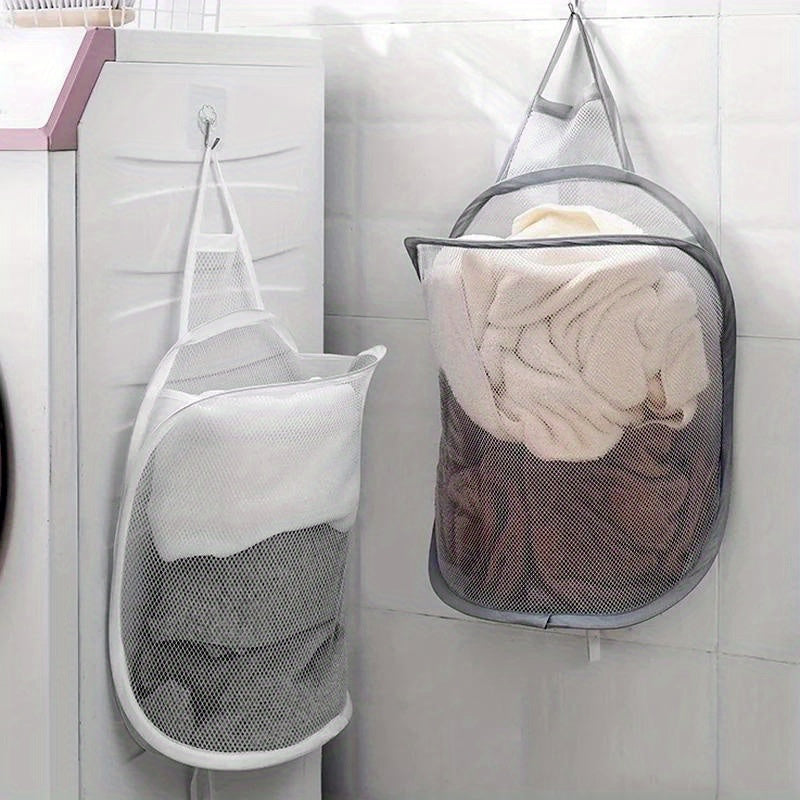 Polyester Hanging Laundry Hamper with Handle Wall-Mounted Clothes Organizer for Bathroom or Home