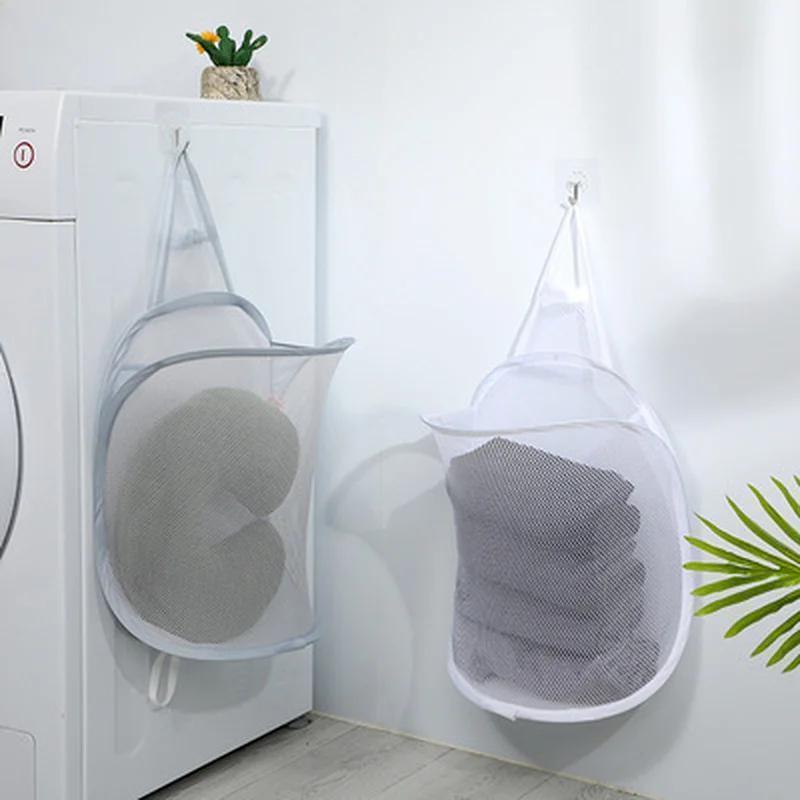 Polyester Hanging Laundry Hamper with Handle Wall-Mounted Clothes Organizer for Bathroom or Home