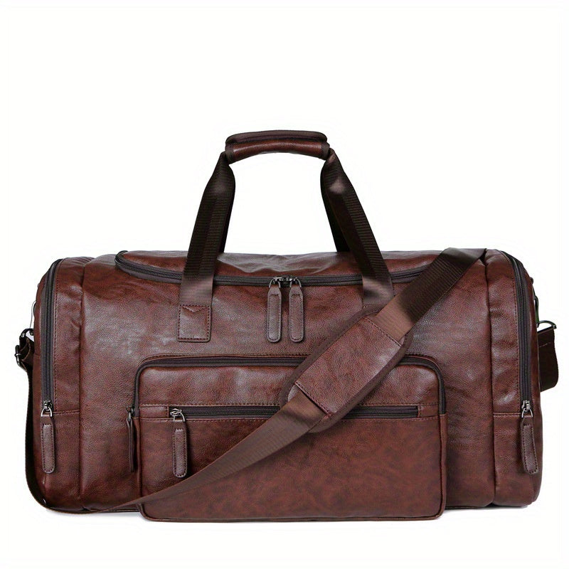 Men's PU Travel Bag Vintage Briefcase Style Large Capacity Shoulder Crossbody Black or Coffee