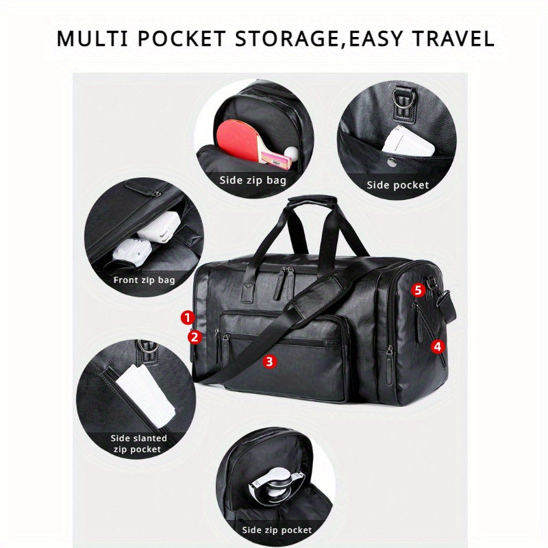 Erkaklar uchun PU sayohat sumkasi, qo'shimcha katta sig'imga ega, retro portfel uslubi, qo'lda ushlab turish yoki yelka kesim sumkasi sifatida taqish mumkin.