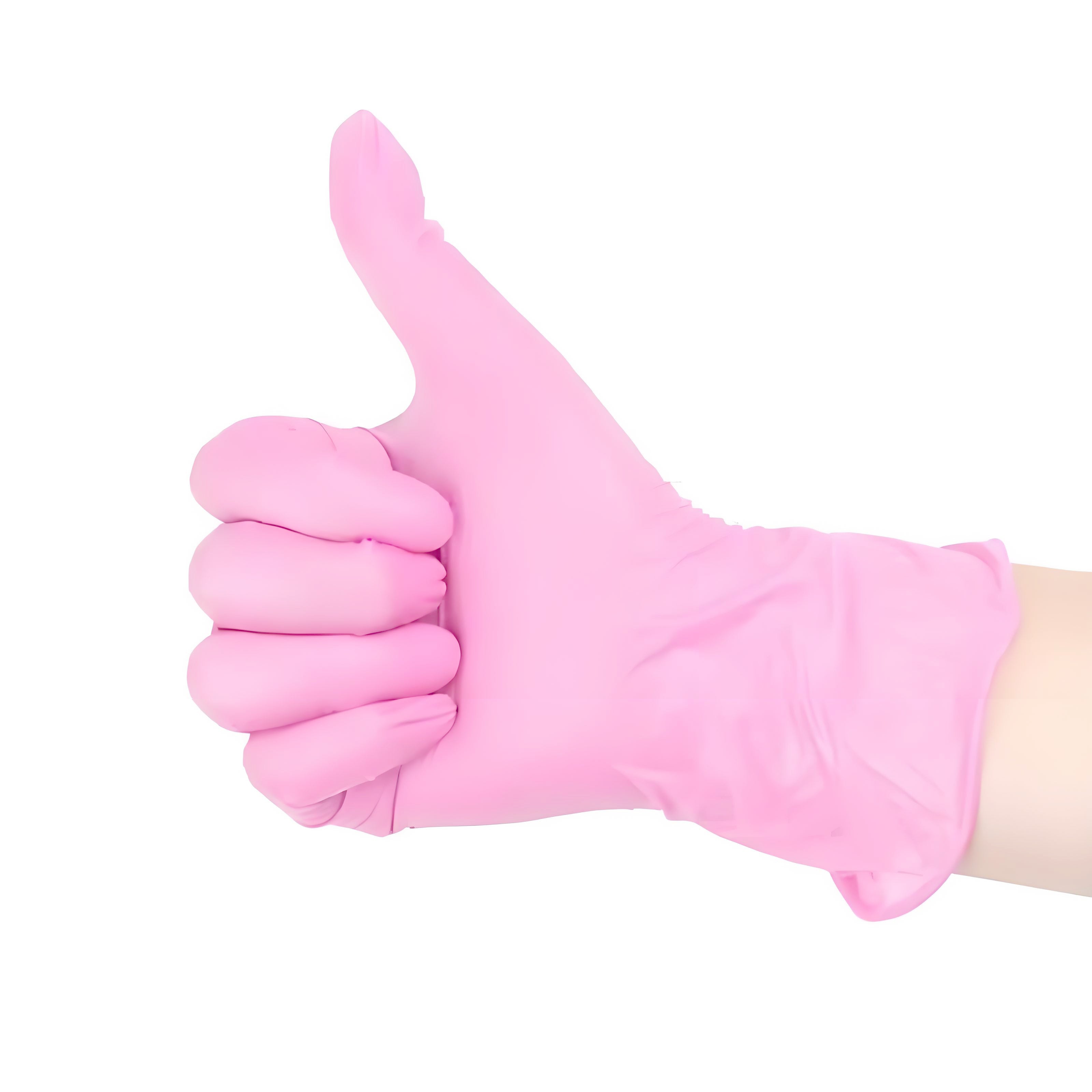 Одноразовые светло-розовые нитриловые перчатки для уборки дома, покраски волос, рисования и обработки пищевых продуктов. Доступны в упаковках по 20, 50, 100, 150 и 200 штук. Идеально подходят для одноразовой одежды.