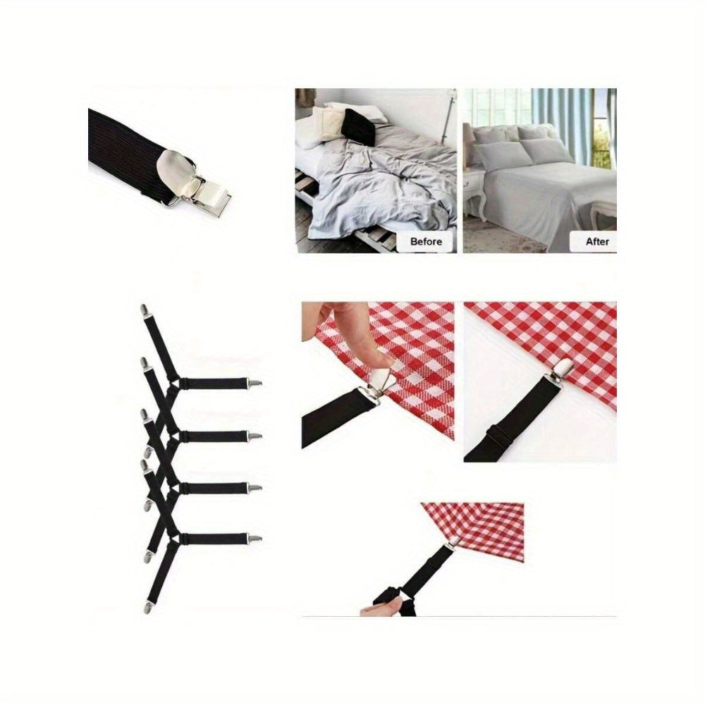 Bed Sheet Fasteners Metal Clips with Elastic Straps for Sofa Cushions and Bedding