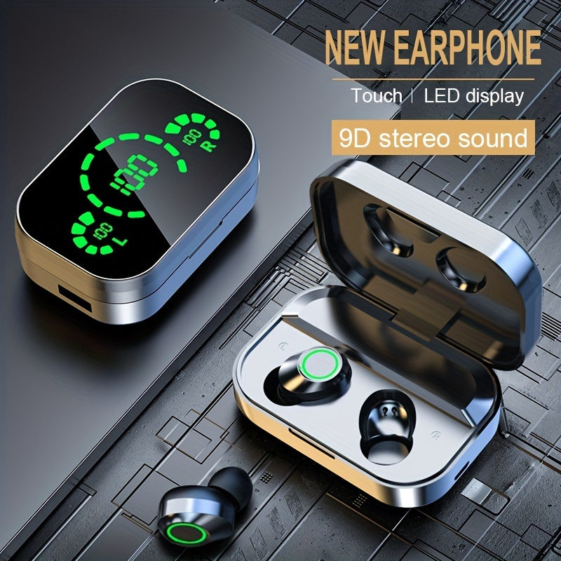 Wireless Earbuds with Digital Screen for Sports Running Gaming High-Quality Stereo Sound In-Ear Microphone