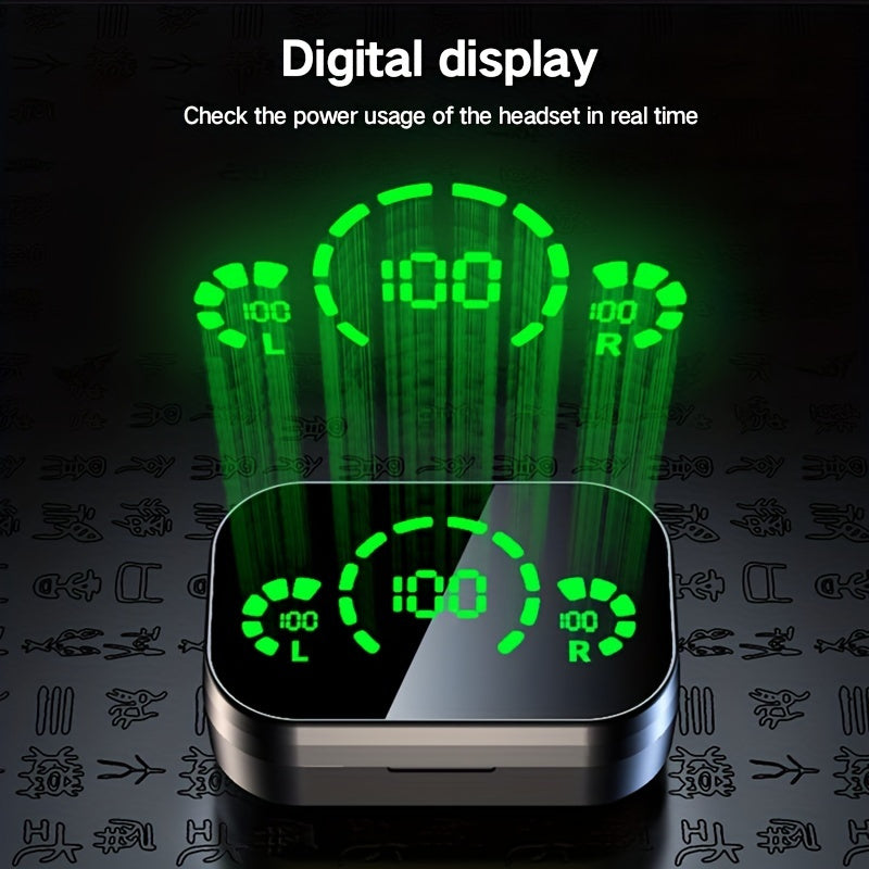 Wireless Earbuds with Digital Screen for Sports Running Gaming High-Quality Stereo Sound In-Ear Microphone