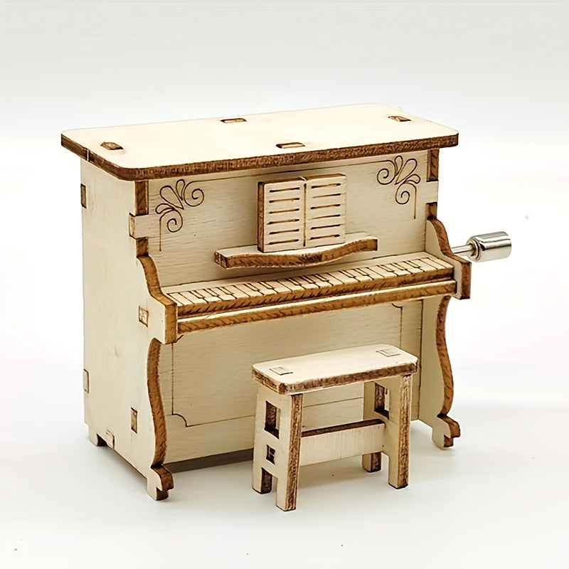 Wooden Music Box Handmade DIY Small Piano Music Combination Light Yellow