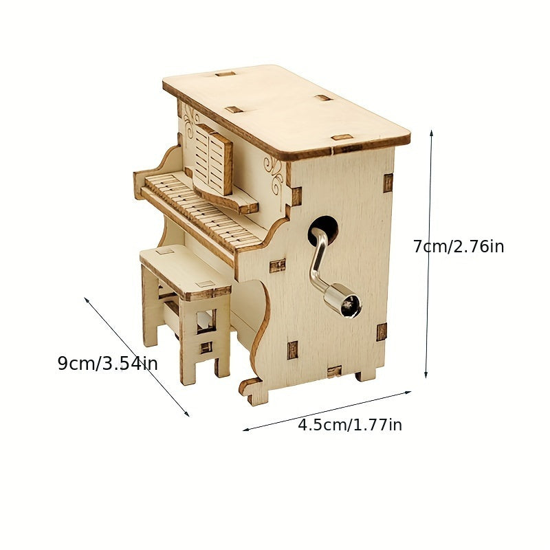 Wooden Music Box Handmade DIY Small Piano Music Combination Light Yellow