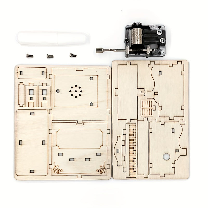 Wooden Music Box Handmade DIY Small Piano Music Combination Light Yellow