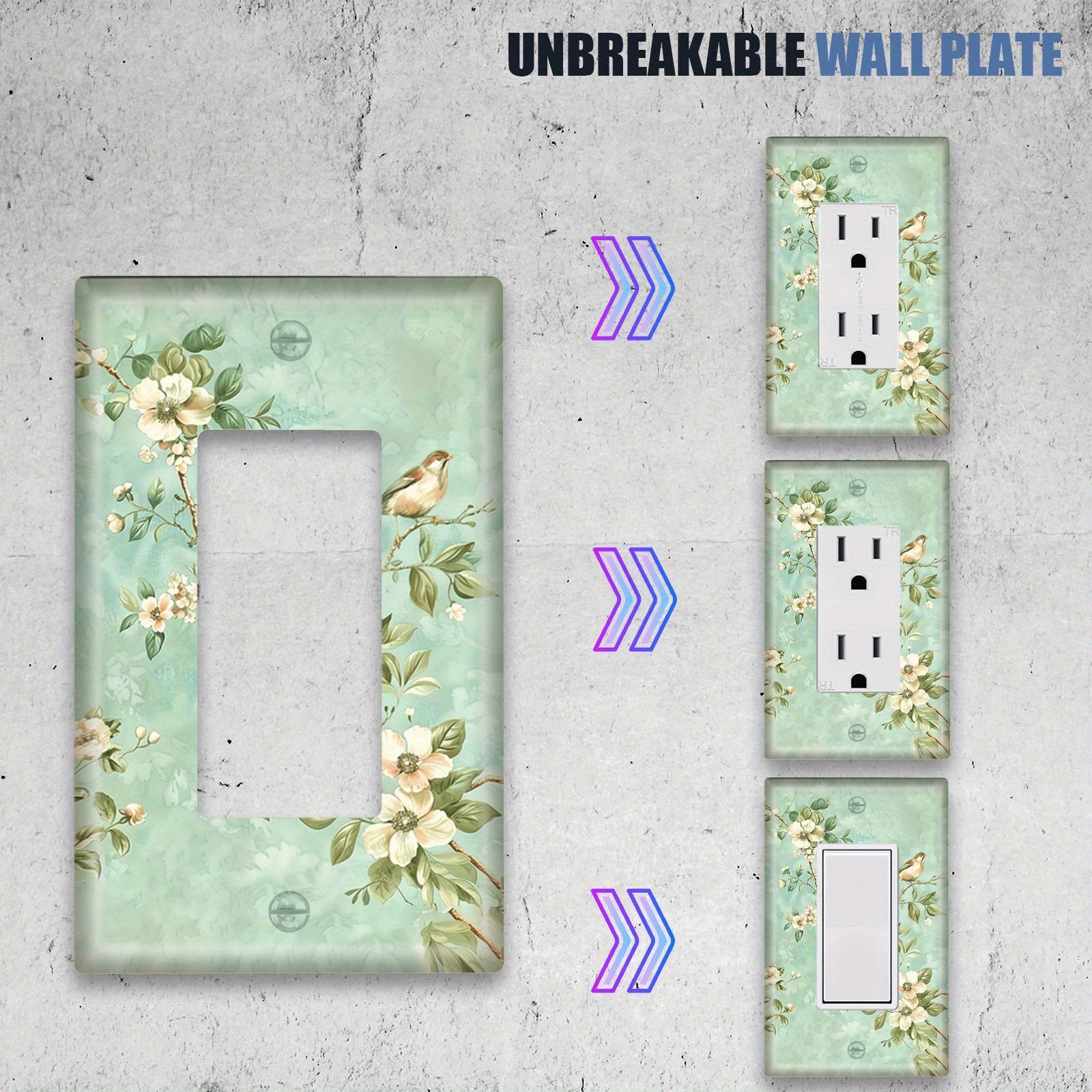 Floral Light Switch Cover Easy Install Battery-Free Home Decor