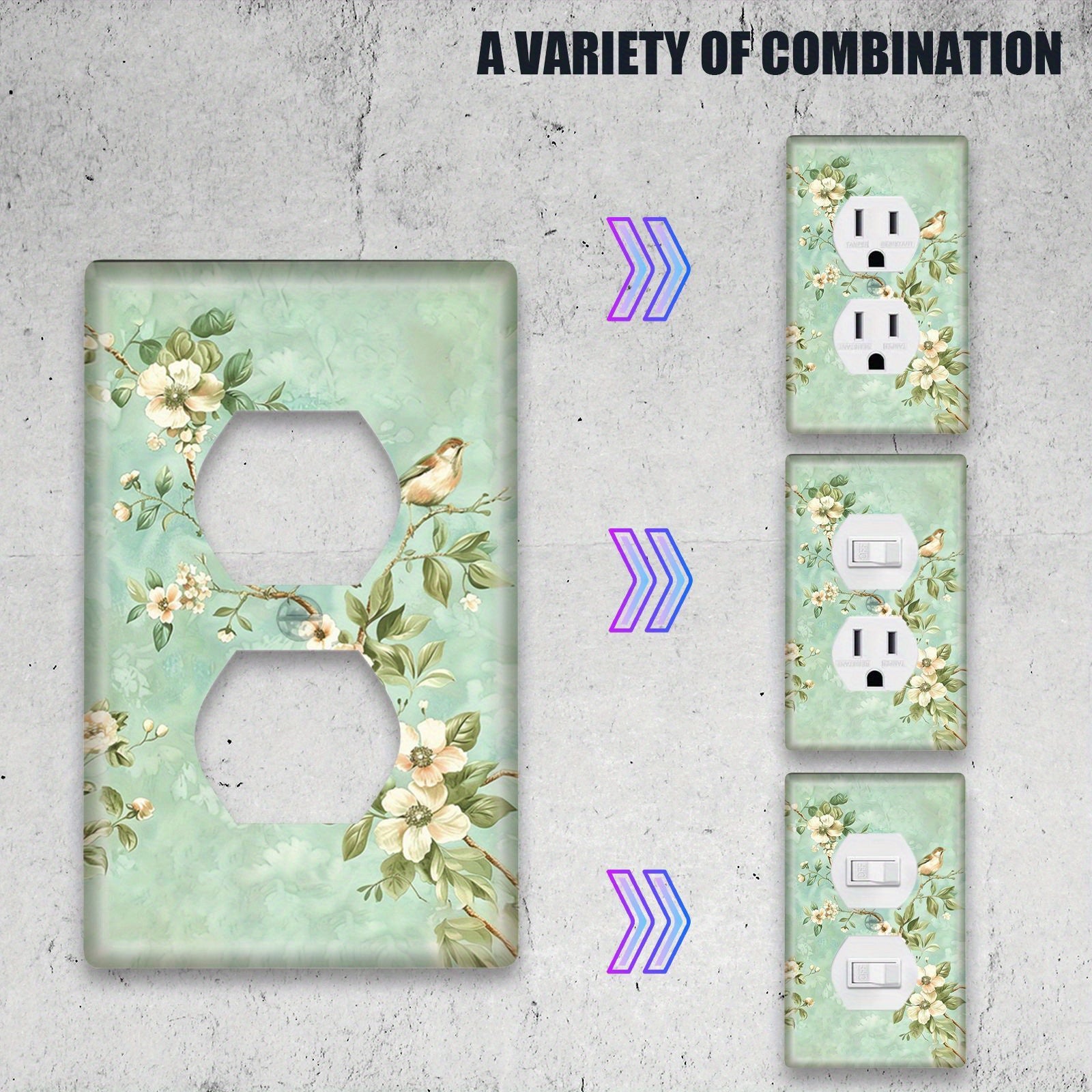 Floral Light Switch Cover Easy Install Battery-Free Home Decor