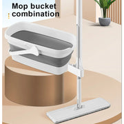 Flat Mop and Bucket Set with Self-Wringing, Dual-Use Wet and Dry Cleaning