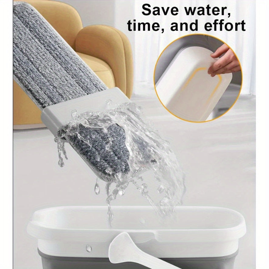 Flat Mop and Bucket Set with Self-Wringing, Dual-Use Wet and Dry Cleaning