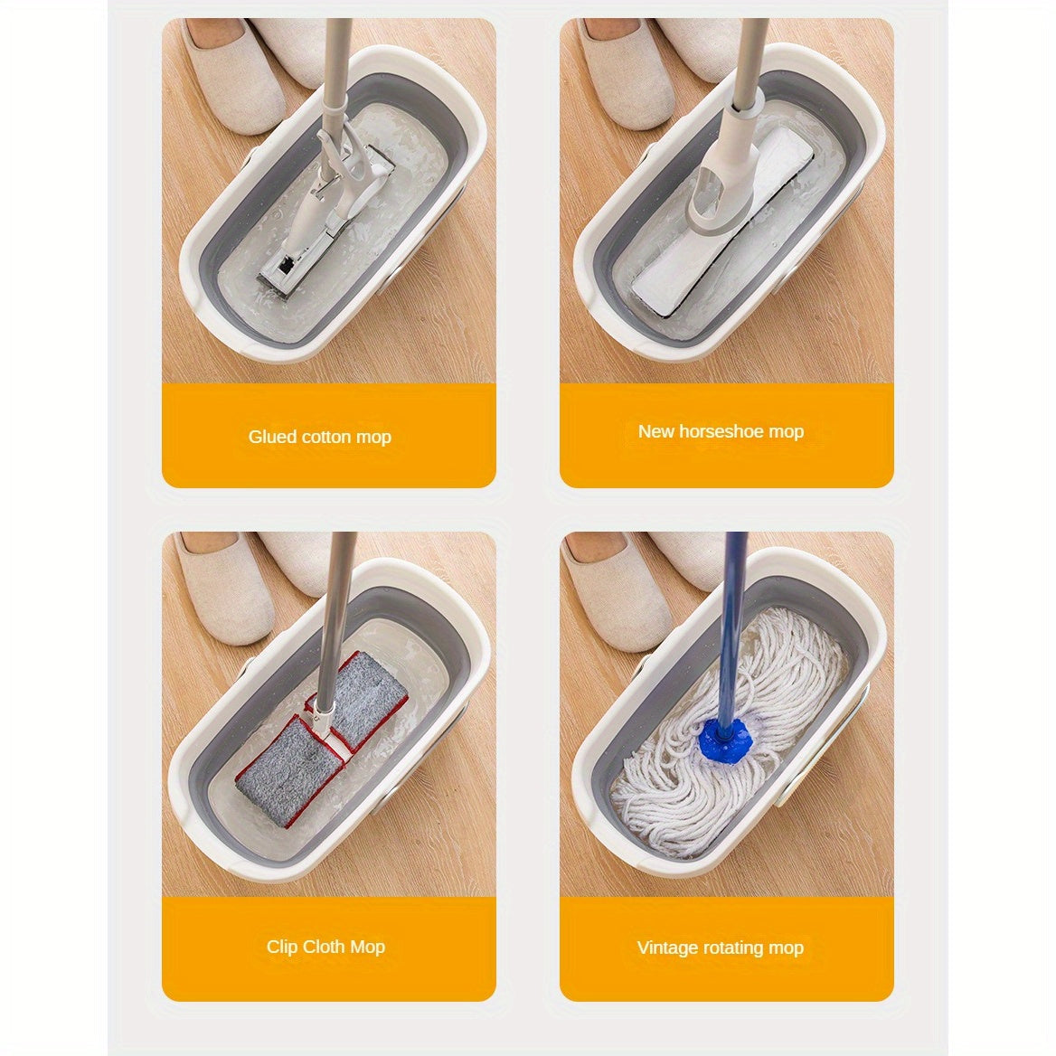 Flat Mop and Bucket Set with Self-Wringing, Dual-Use Wet and Dry Cleaning