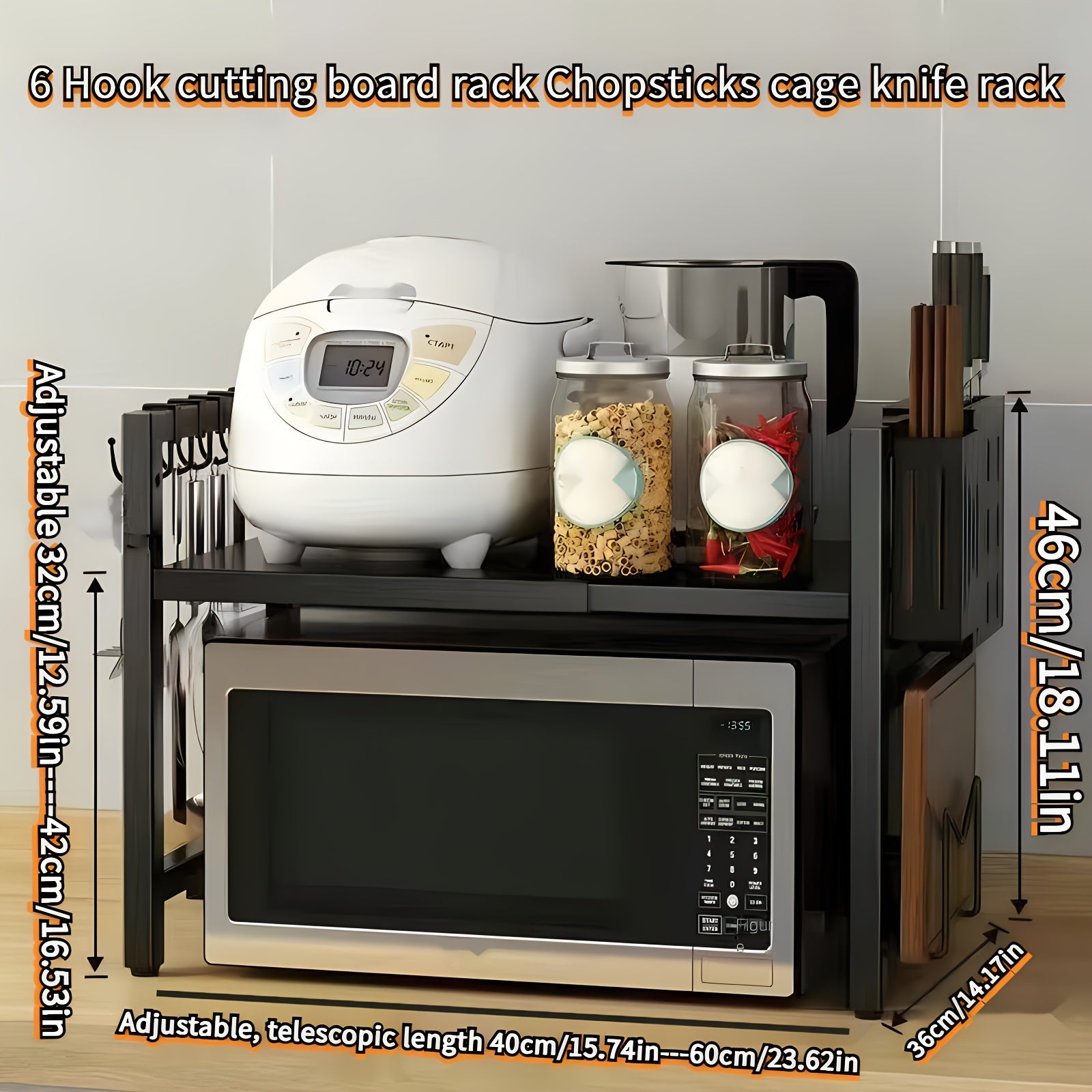 Estante ajustable de acero inoxidable para microondas, organizador expandible para encimera de cocina