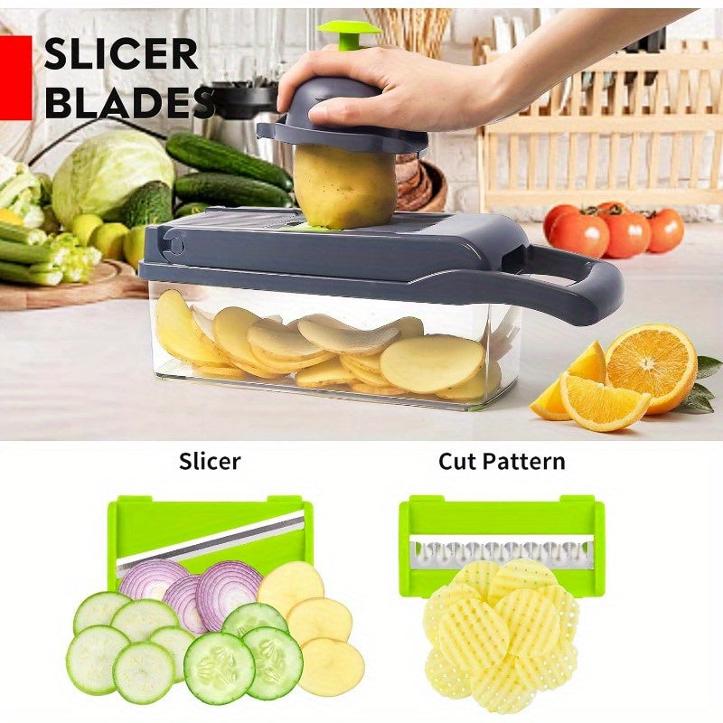 13-in-1 Vegetable Fruit Chopper Slicer with 8 Blades BPA-Free Kitchen Gadget
