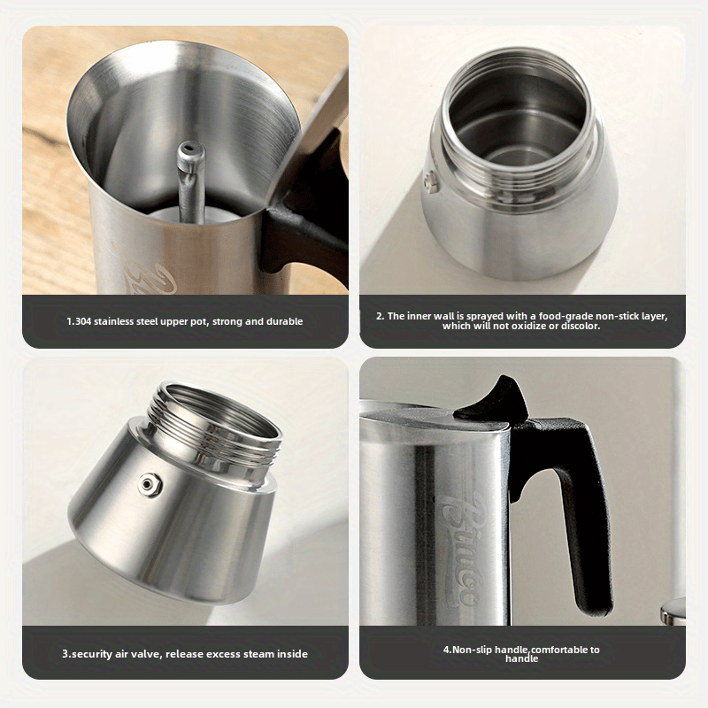 Stainless Steel Espresso Coffee Maker Moka Pot Set for Home Use