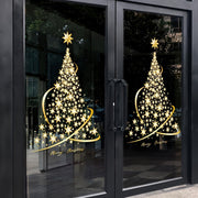 Gold Christmas Tree Window Clings Reusable Peel and Stick Decor for Glass Doors