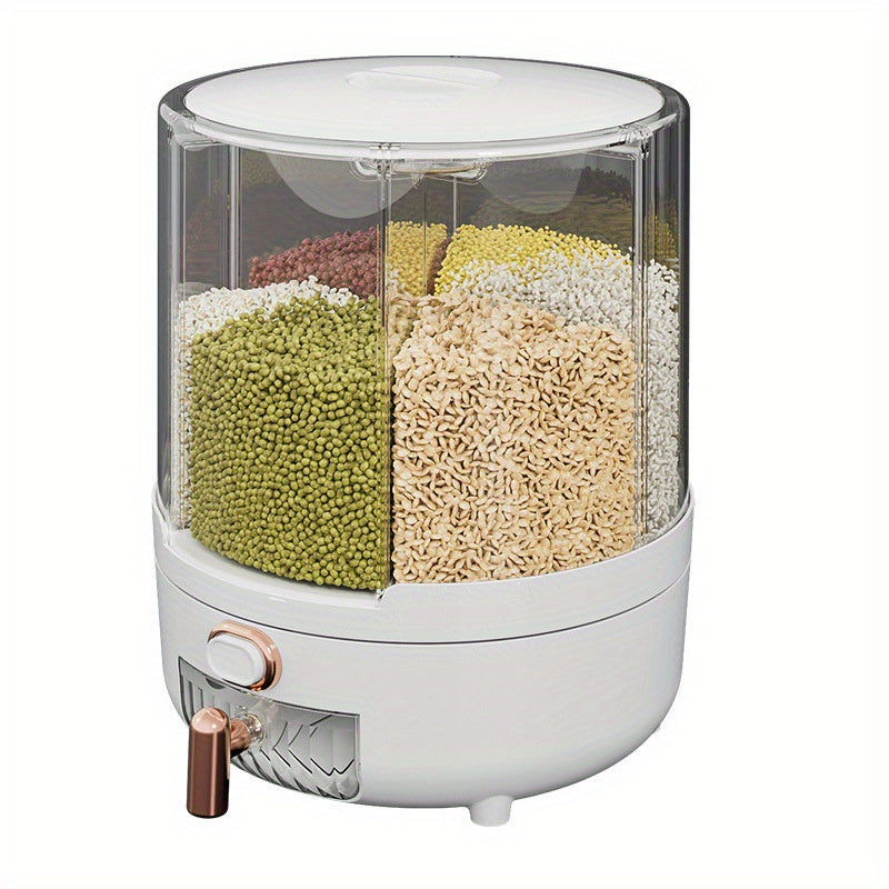 6-Compartment Rotating Food Storage Container for Rice and Grains Airtight Moisture-Proof