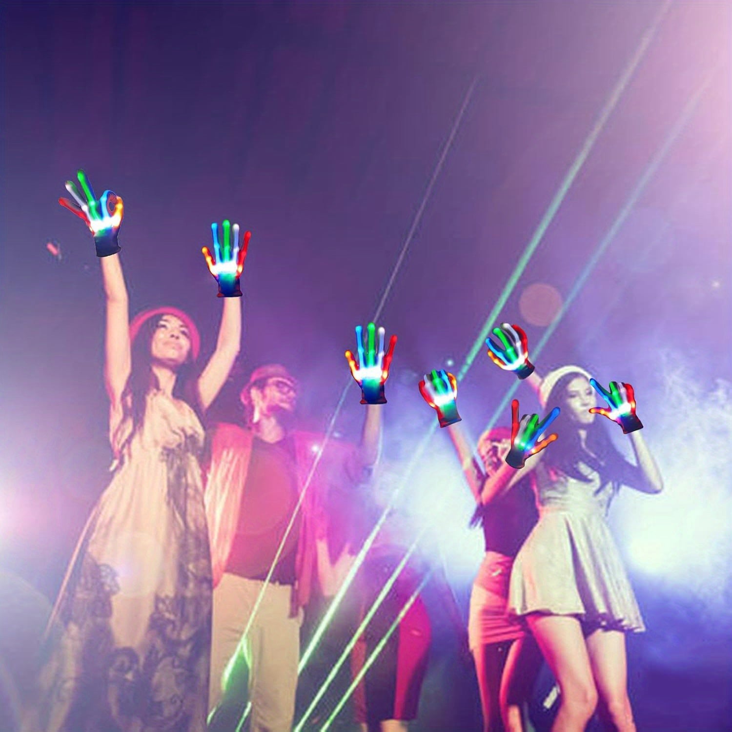 LED Light-Up Gloves for Parties Halloween Christmas 5 Colors 6 Modes Durable Nylon