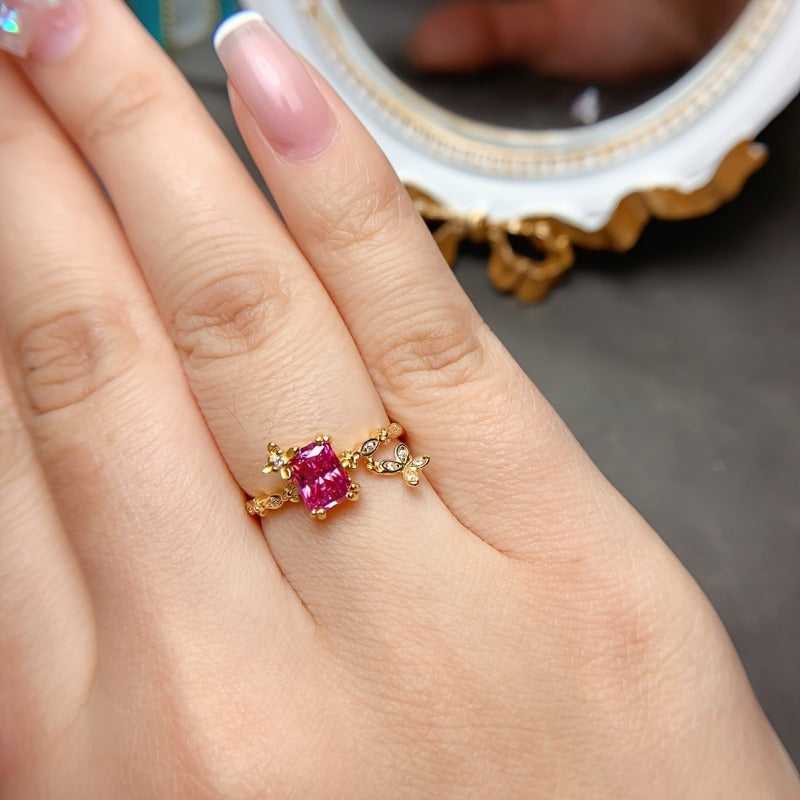 Anillo de moissanita rosa de 1ct, plata de ley, chapado en oro de 18K, diseño floral, hipoalergénico
