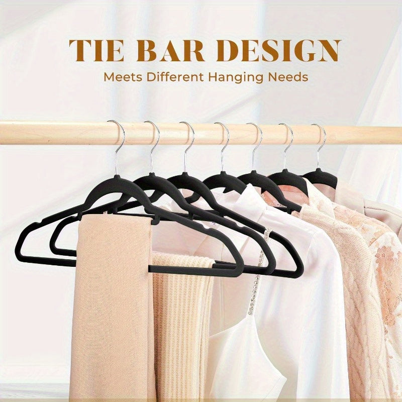 50-Pack Velvet Hangers with Tie Bar Non-Slip Flocked Felt for Coats Pants Dresses and Suits