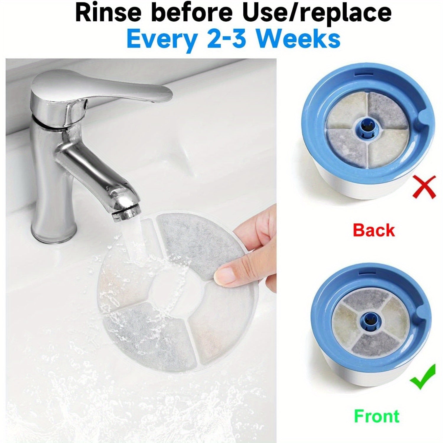 81oz/2.4L doira shaklidagi avtomatik uy hayvonlari suv manbai uchun 3 ta filtr to'plami, almashtirish filtri uchun faol uglerod bilan.