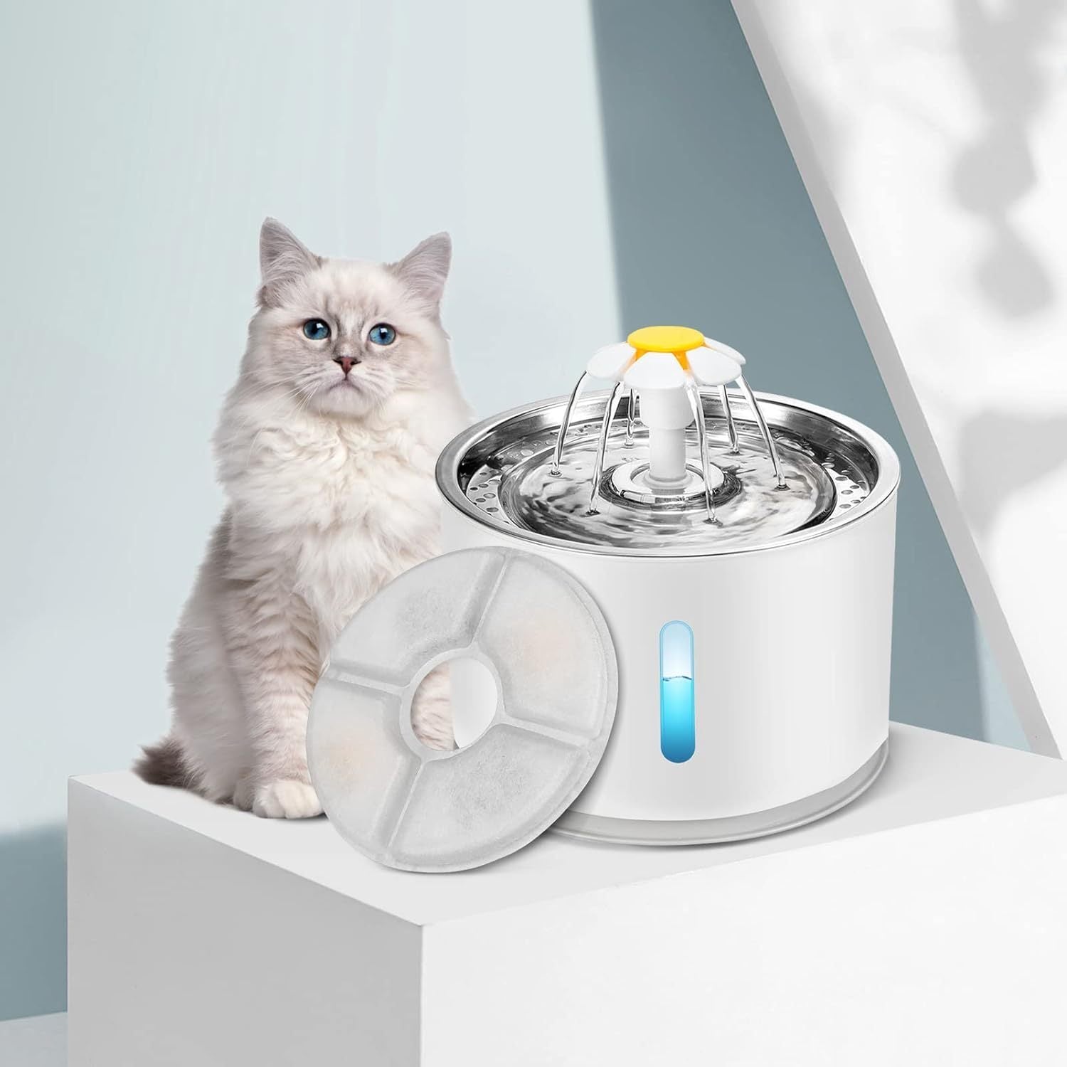 81oz/2.4L doira shaklidagi avtomatik uy hayvonlari suv manbai uchun 3 ta filtr to'plami, almashtirish filtri uchun faol uglerod bilan.