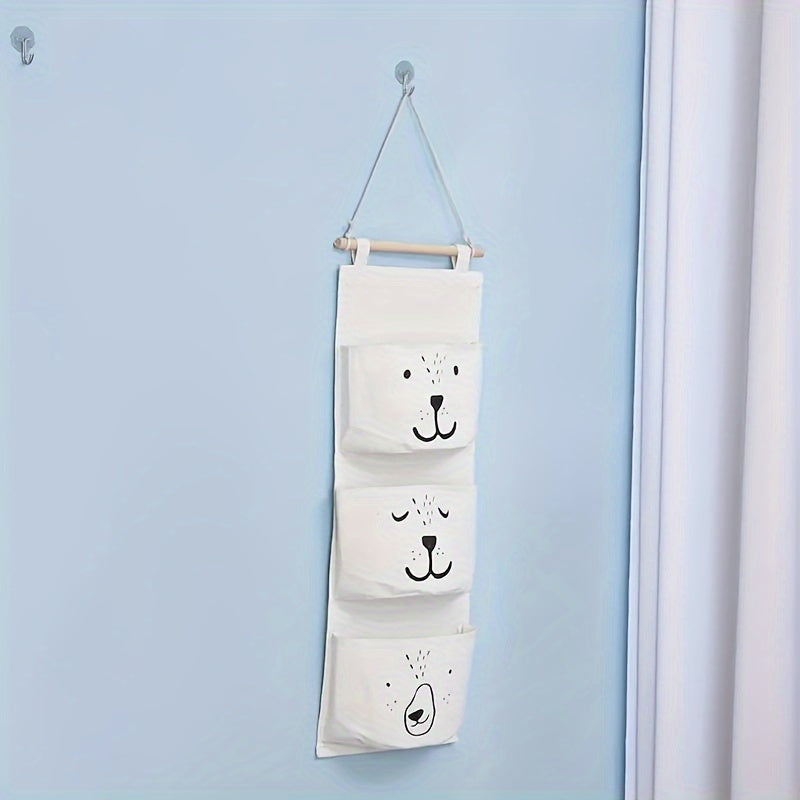 Organizador de almacenamiento para colgar en la pared con 3 bolsillos, diseño de animales para dormitorio y armario