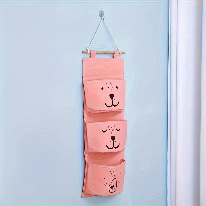 Organizador de almacenamiento para colgar en la pared con 3 bolsillos, diseño de animales para dormitorio y armario