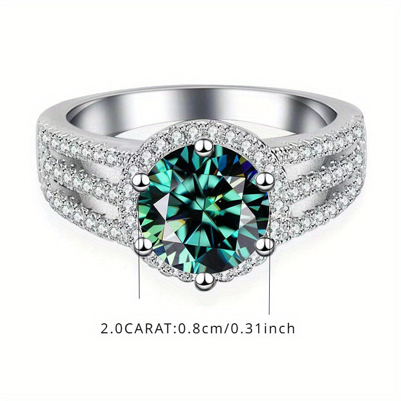 Sterling Silver Ring with Green Moissanite 2 Carat 18K Gold Plated Wedding Band