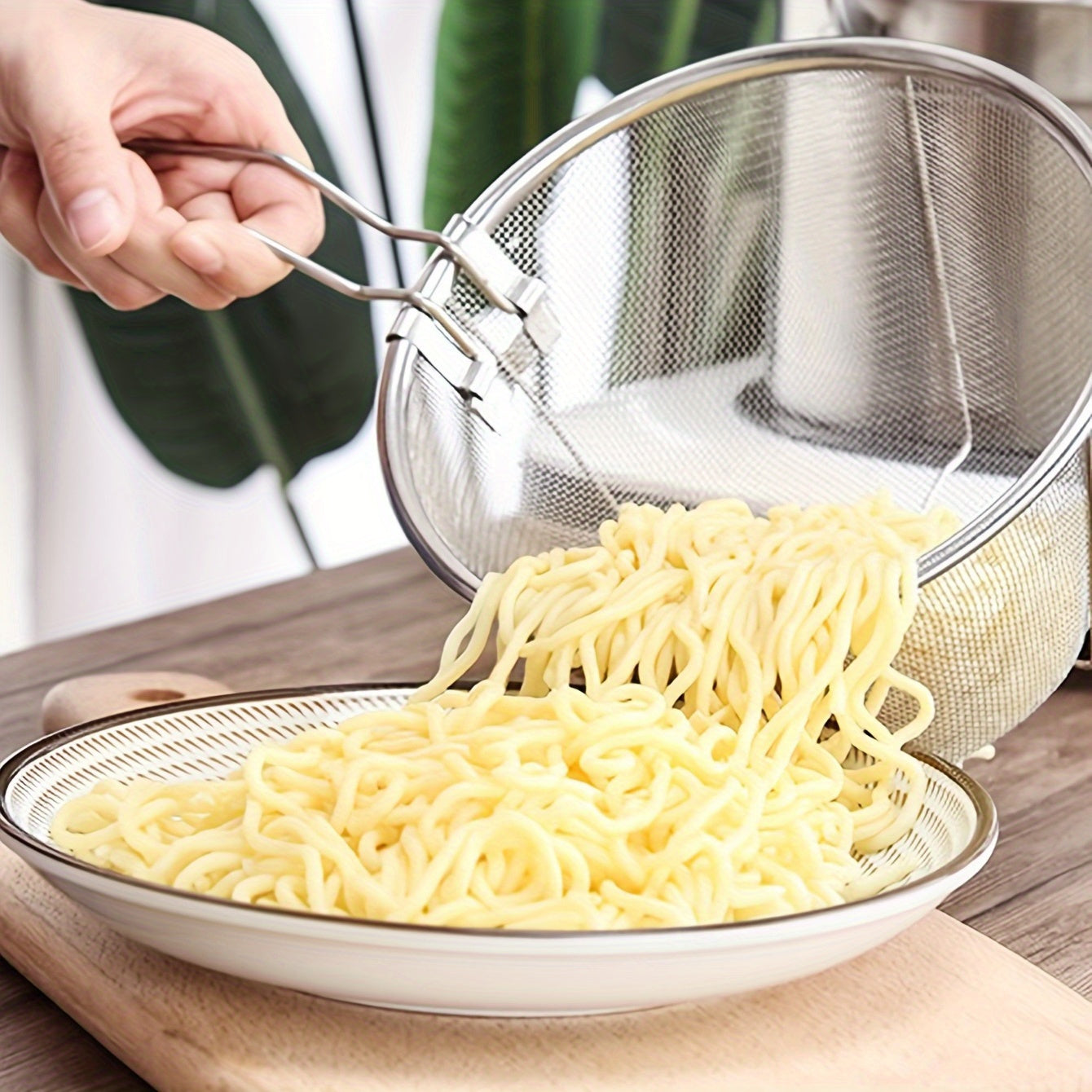 Cesta de acero inoxidable para freír con asa, colador plegable para cocinar y freír