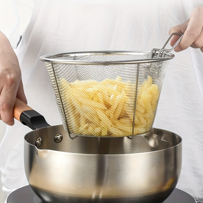 Cesta de acero inoxidable para freír con asa, colador plegable para cocinar y freír