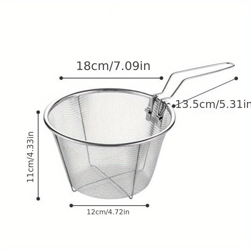 Cesta de acero inoxidable para freír con asa, colador plegable para cocinar y freír