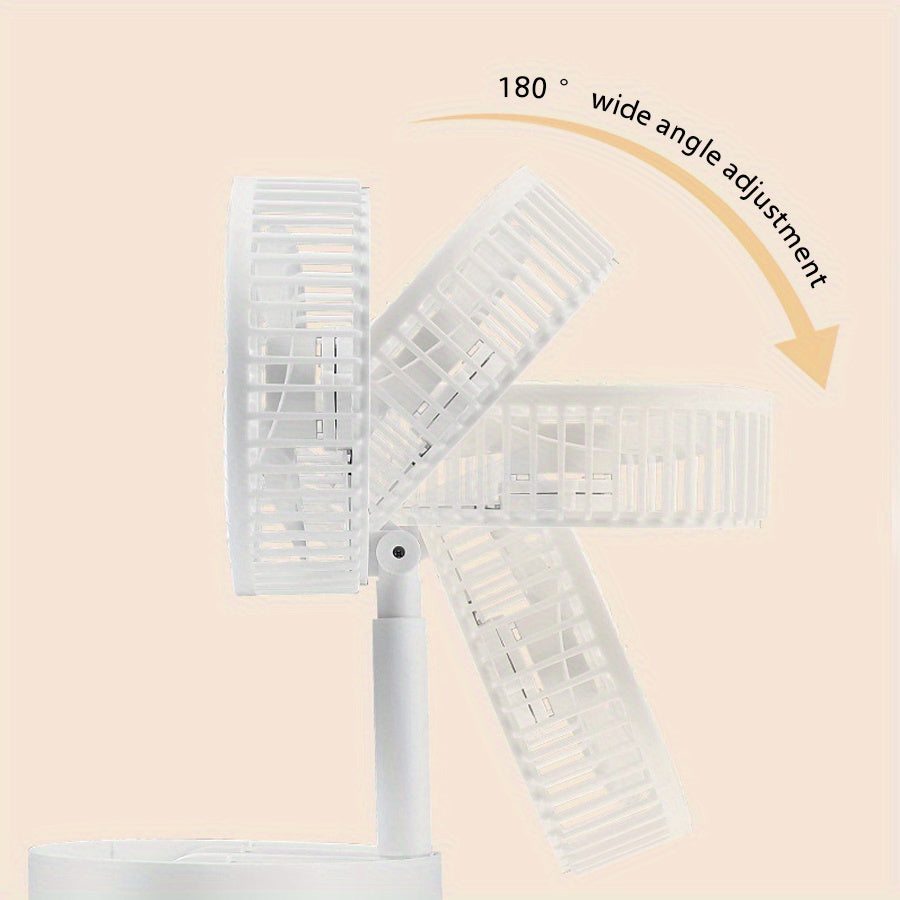 Portativ Qiyshayuvchi Ventilyator - Qulay va Ko'p Maqsadli, USB orqali Zaryadlanadigan, Stol va Tashqi Foydalanish uchun, Oq Rang, Ichki Lityum Batareya va Quvvat Kabeli bilan Birga Keltirilgan