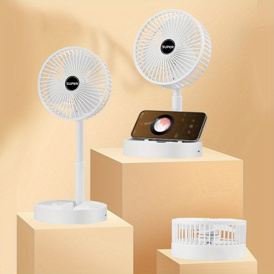 Portativ Qiyshayuvchi Ventilyator - Qulay va Ko'p Maqsadli, USB orqali Zaryadlanadigan, Stol va Tashqi Foydalanish uchun, Oq Rang, Ichki Lityum Batareya va Quvvat Kabeli bilan Birga Keltirilgan