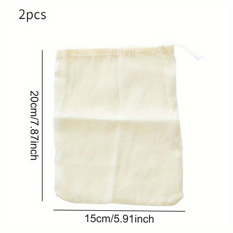2 ta Muslin tortish qopqog'i choy sumkasi, choy, sho'rva va ziravorlar saqlash uchun mustahkam to'r filtr sumkalari