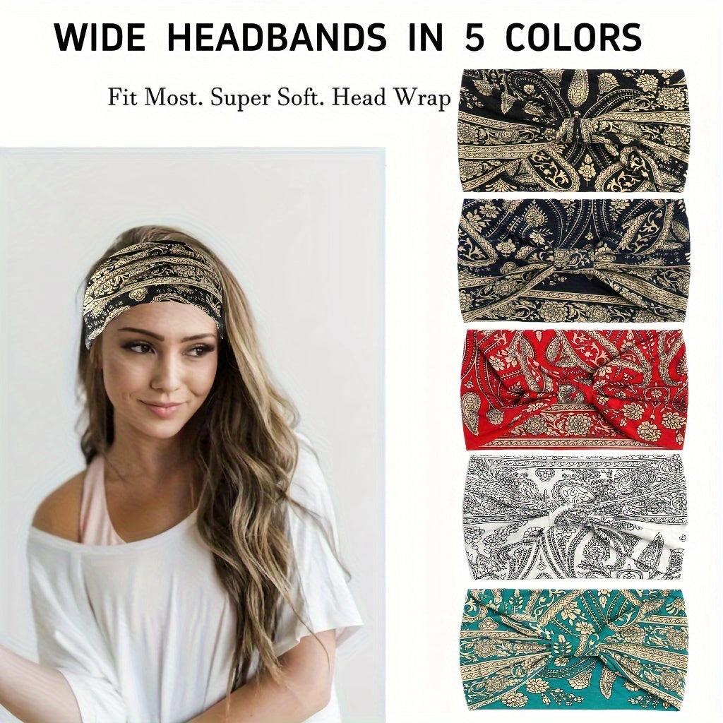 Set of 4 Ethnic Paisley Headscarves for Women Yoga Hair Accessories Autumn Winter