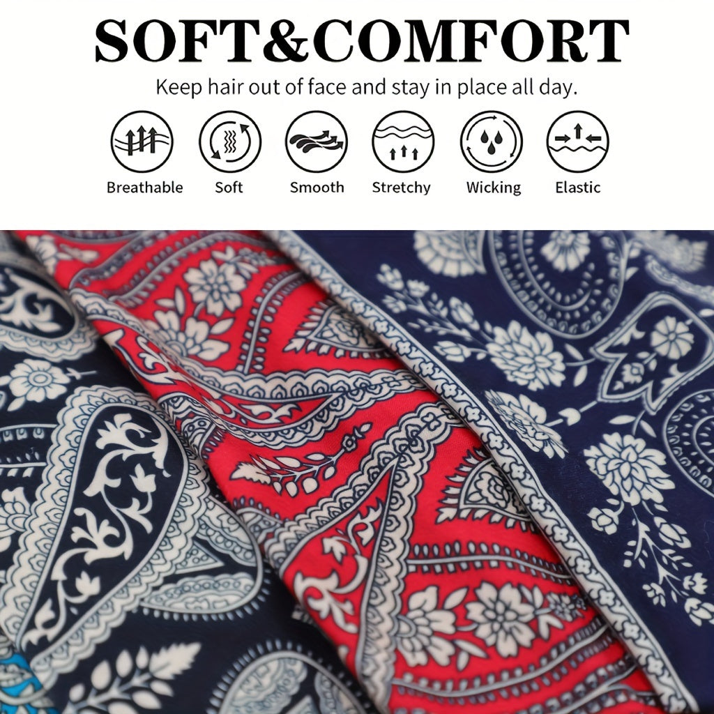 Set of 4 Ethnic Paisley Headscarves for Women Yoga Hair Accessories Autumn Winter