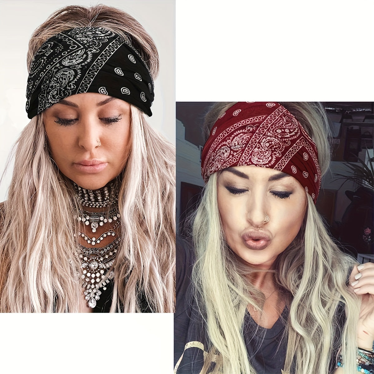 Set of 4 Ethnic Paisley Headscarves for Women Yoga Hair Accessories Autumn Winter