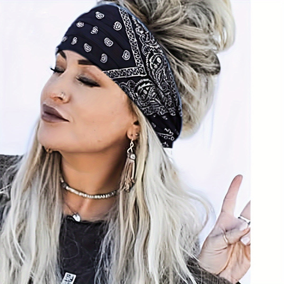 Set of 4 Ethnic Paisley Headscarves for Women Yoga Hair Accessories Autumn Winter