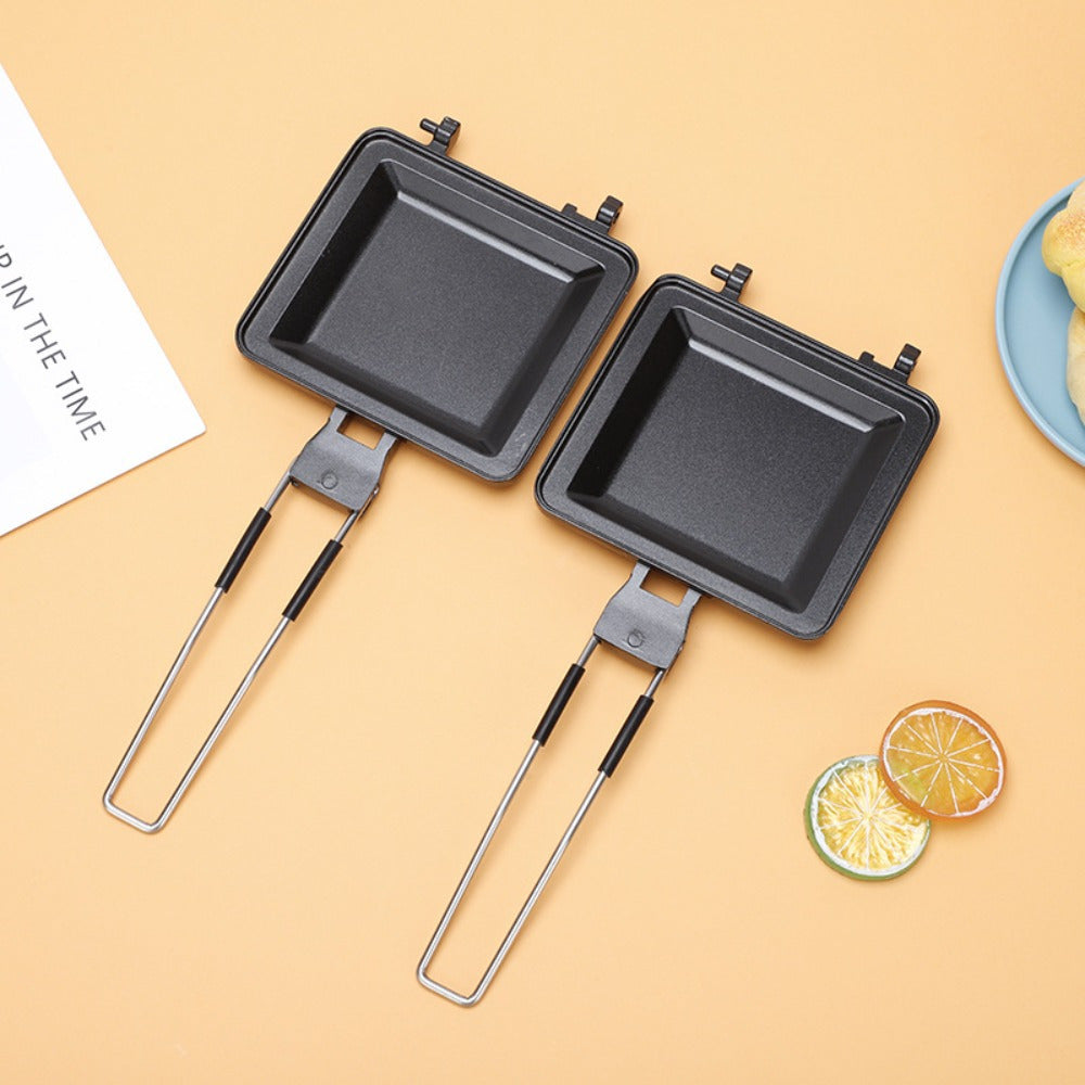 Double-sided sandwich maker with detachable aluminum pan for even toasting camping