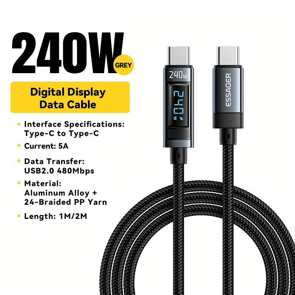 240W USB-C to USB-C Flat Charging Cable 100W PD 3.1 Fast Data Cord 1M 2M